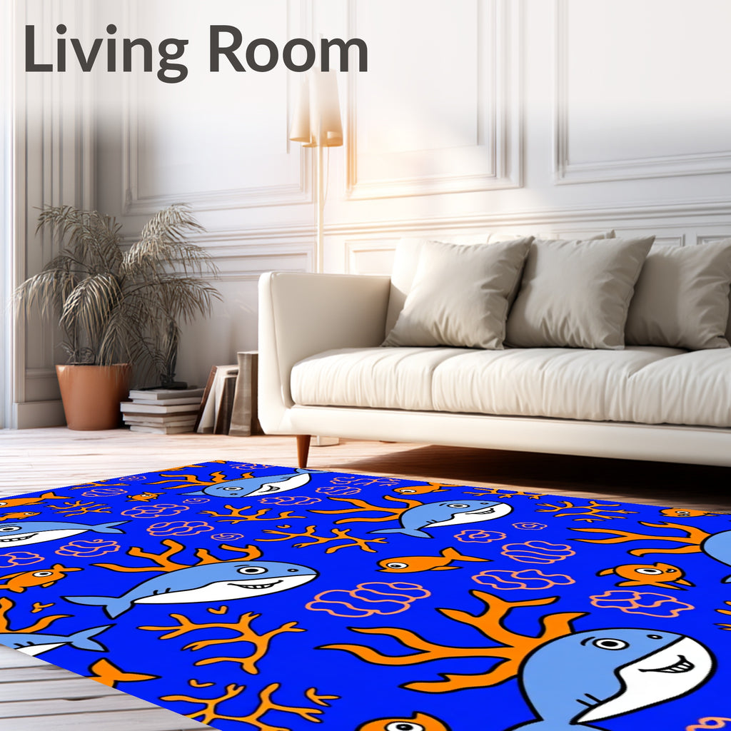 Cheerful Blue Ocean Shark Coral Friends Rug