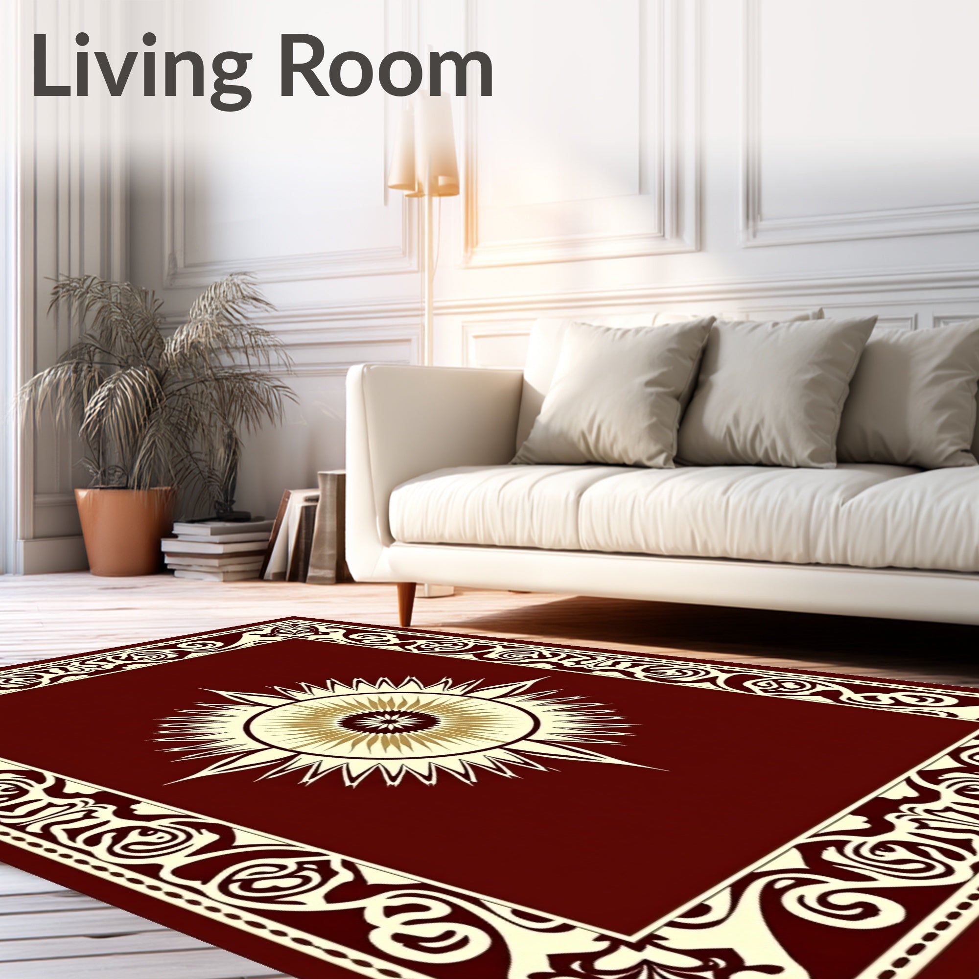 Crimson Sunburst Bordered Rug