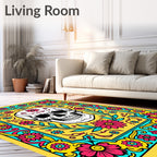 Vibrant Skull Floral Frame Rug