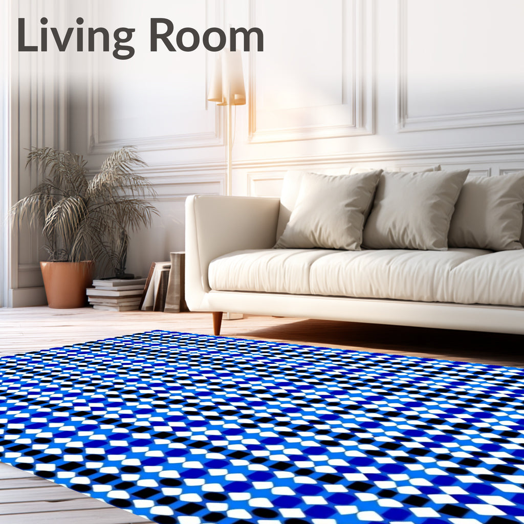 Vibrant Blue White Black Diamond Weave Rug