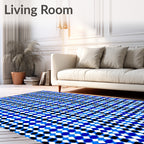 Vibrant Blue White Black Diamond Weave Rug