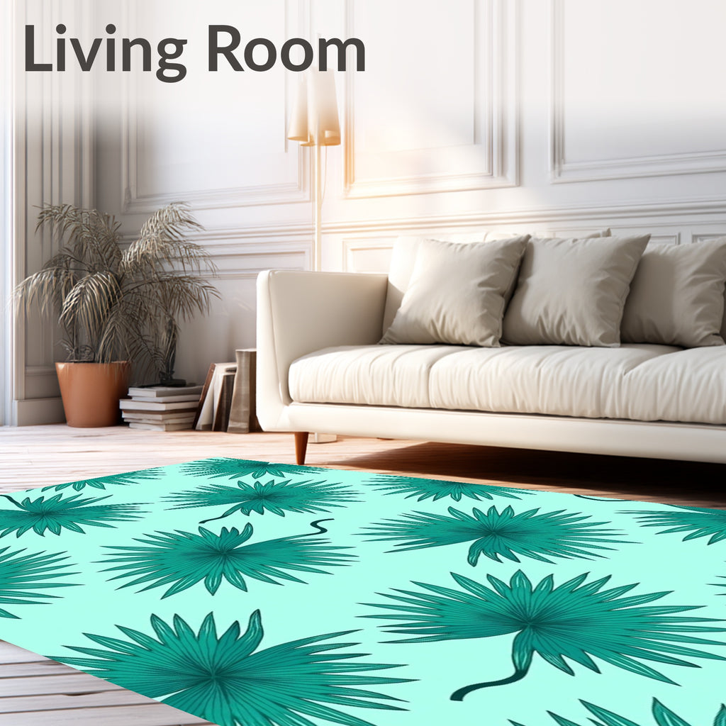 Teal Palm Leaf Scatter Rug