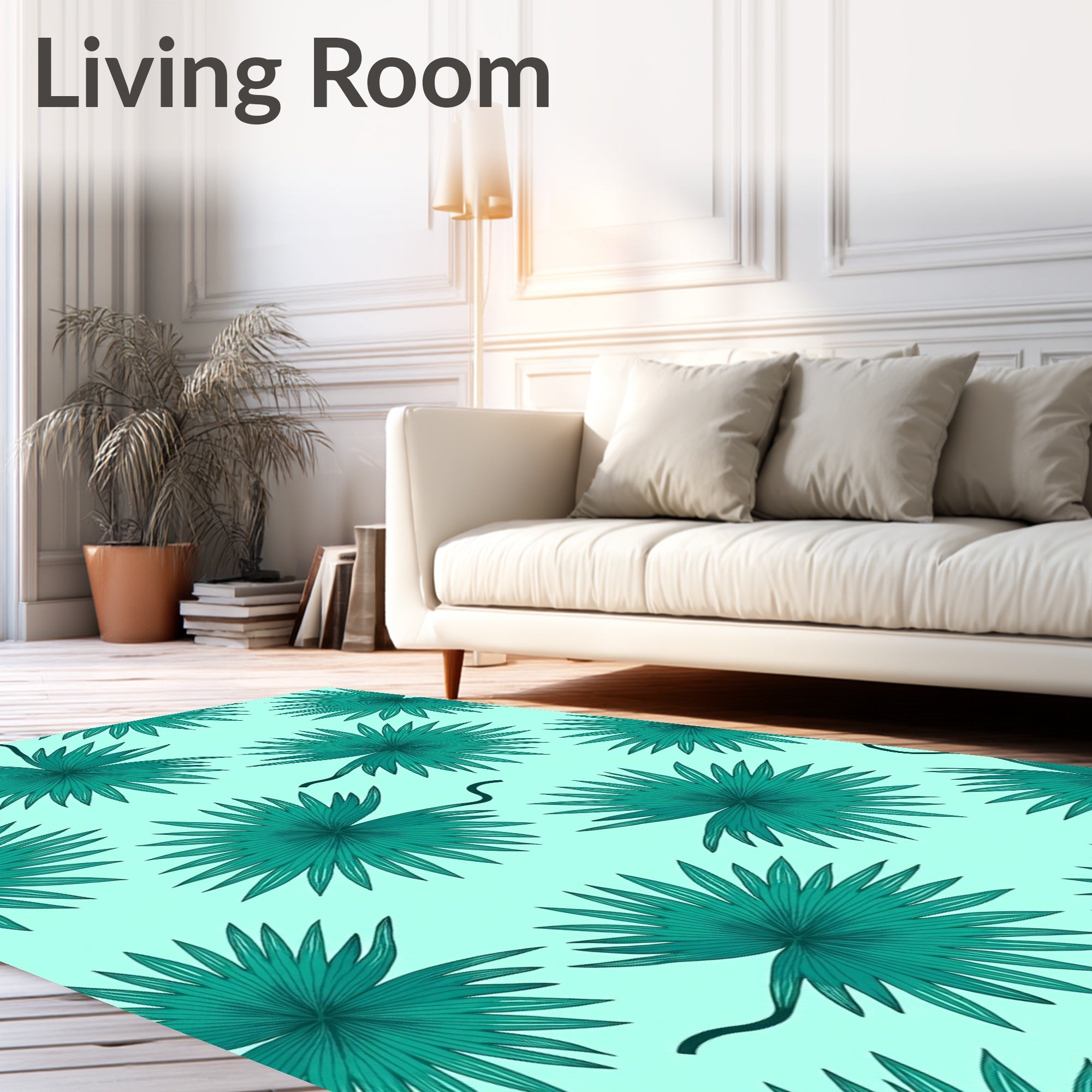 Teal Palm Leaf Scatter Rug