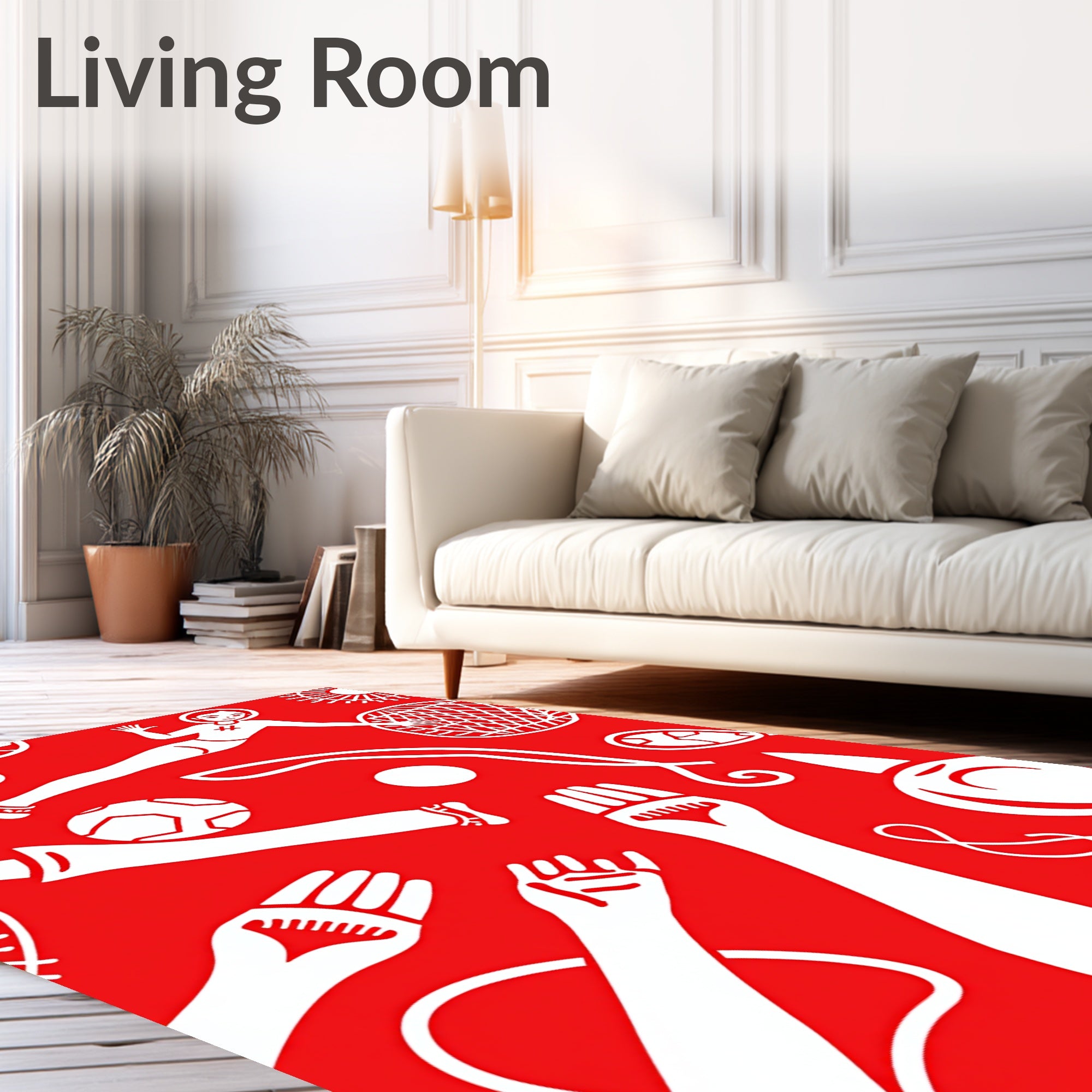 Red White Playful Sports Collage Rug