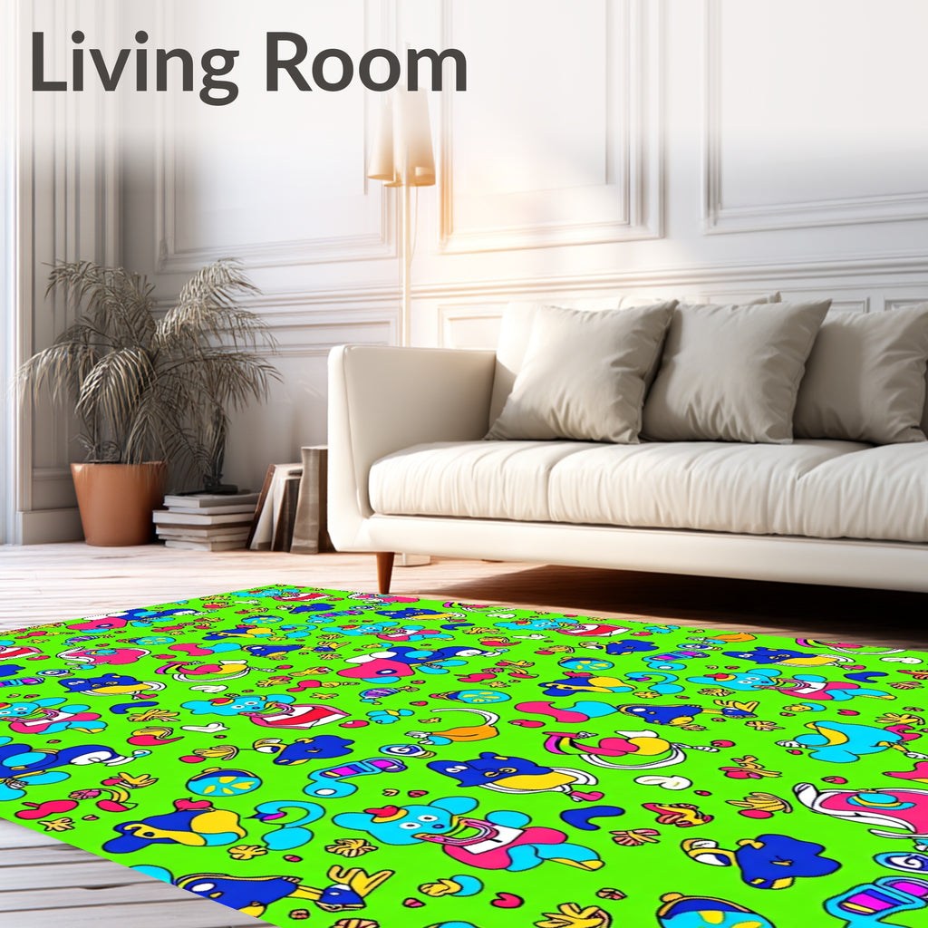Vibrant Cartoon Animals Bright Color Scheme Rug