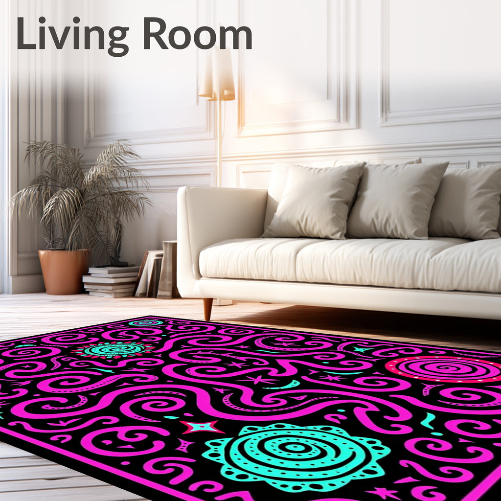 Vibrant Pink Turquoise Swirl Celestial Rug