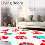 Red Blue Paw Print Repeat Rug