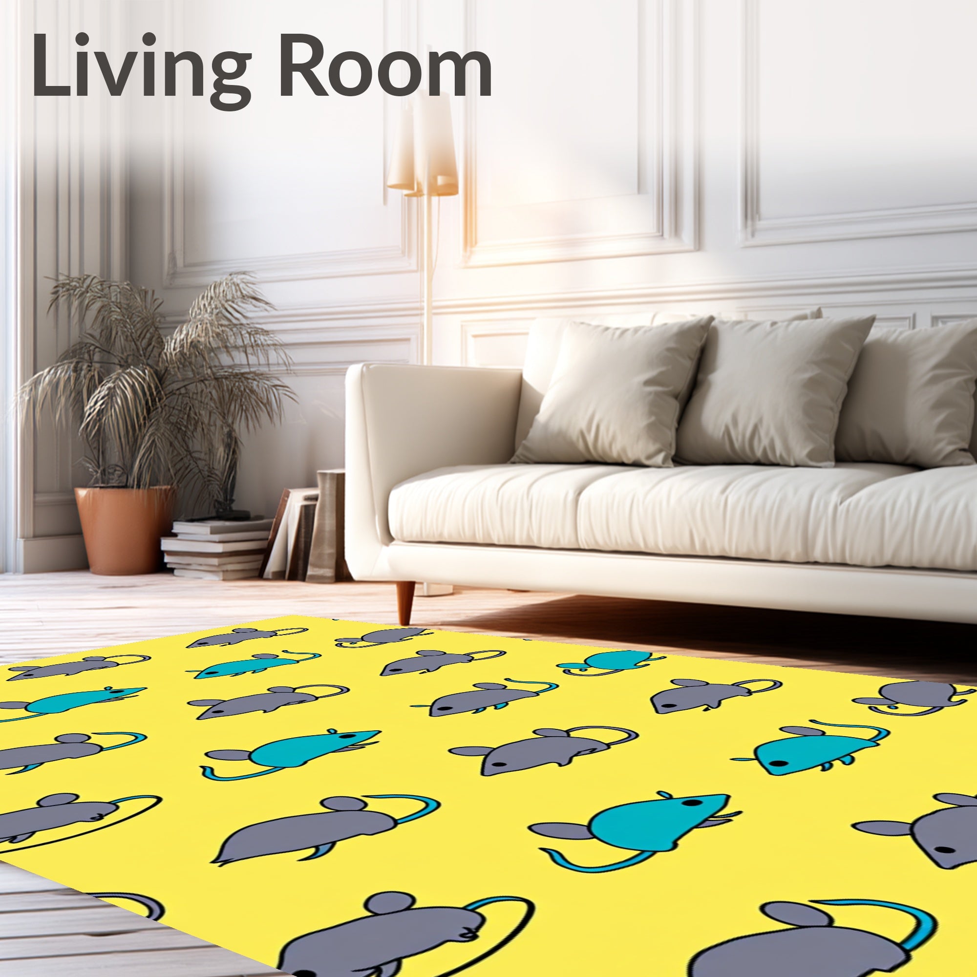 Gray Aqua Mouse Repeating Pattern Rug