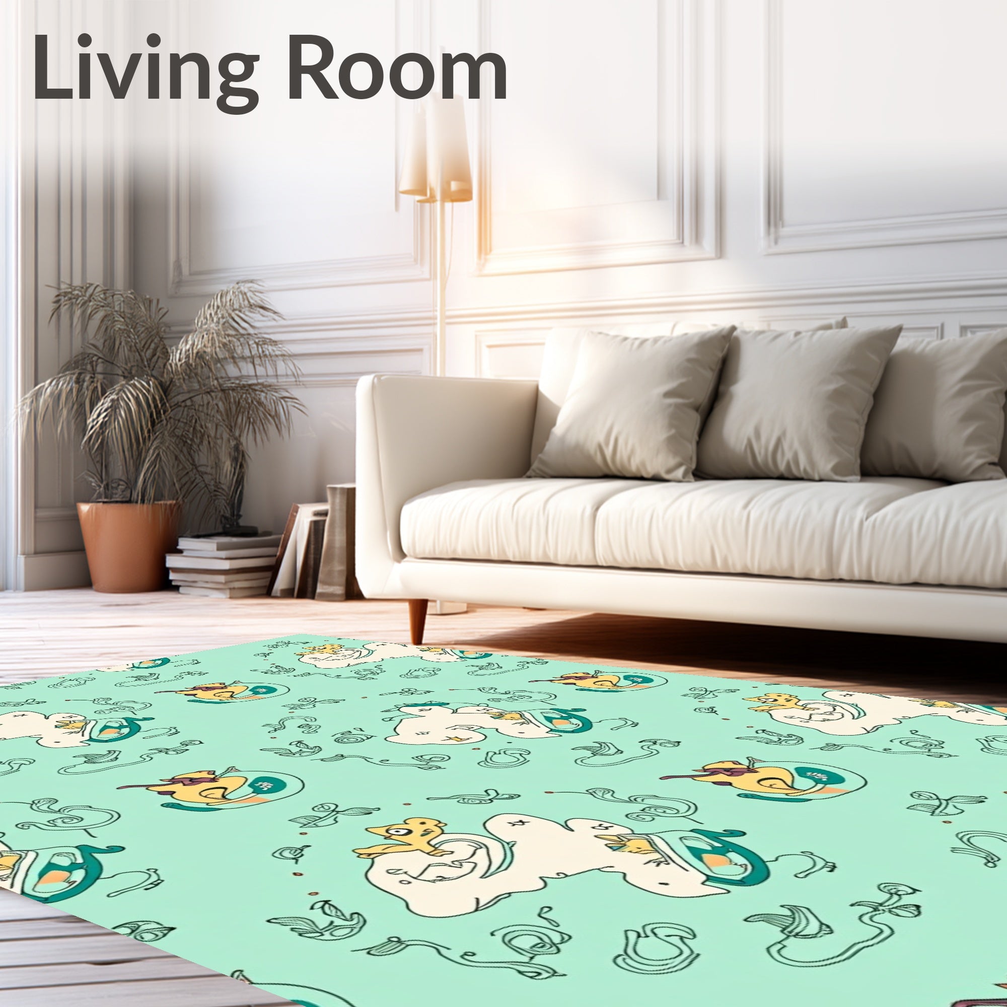 Whimsical Yellow Creature Abstract Flow Rug
