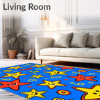 Happy Star Characters on Blue Background Rug