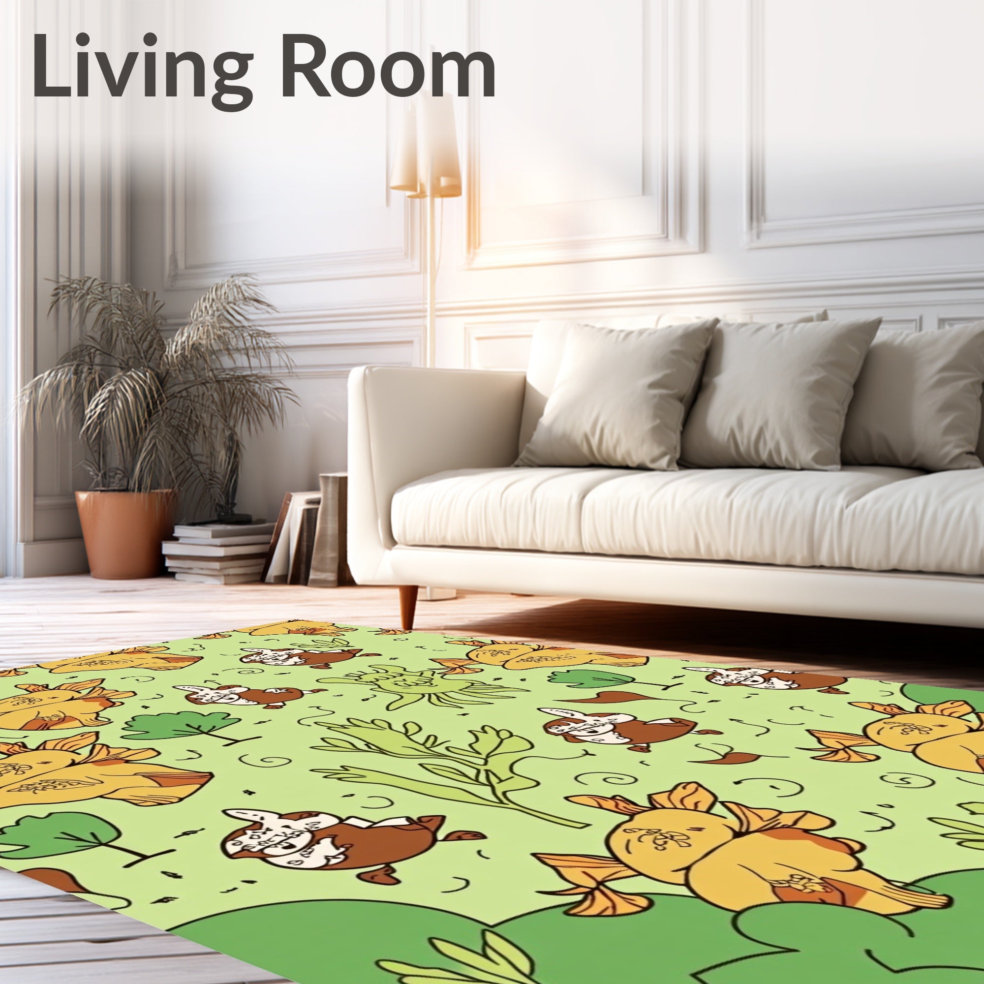 Playful Brown Bunny Goldfish Meadow Rug