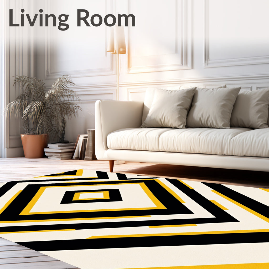 Bold Black Yellow Diamond Chevron Rug