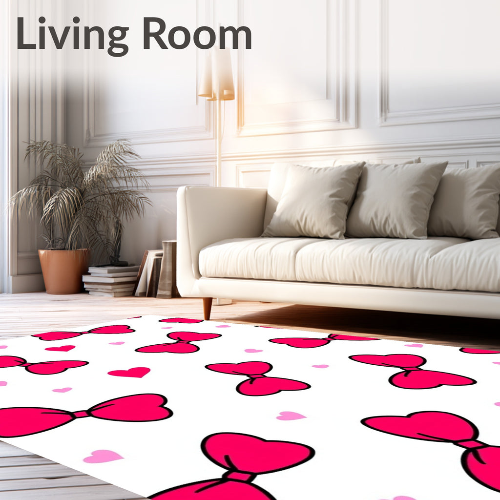 Hot Pink Bows Hearts Pattern Rug