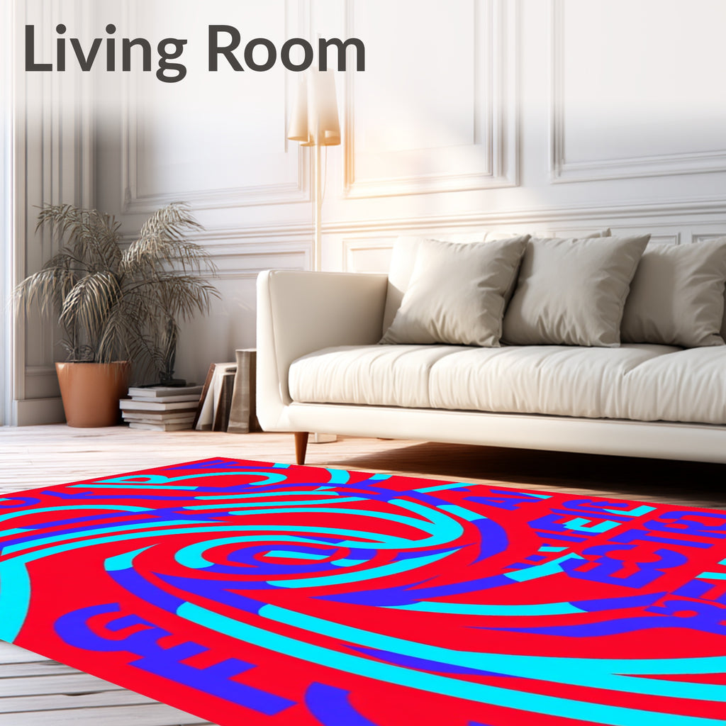 Vivid Red Blue Swirl Typography Rug