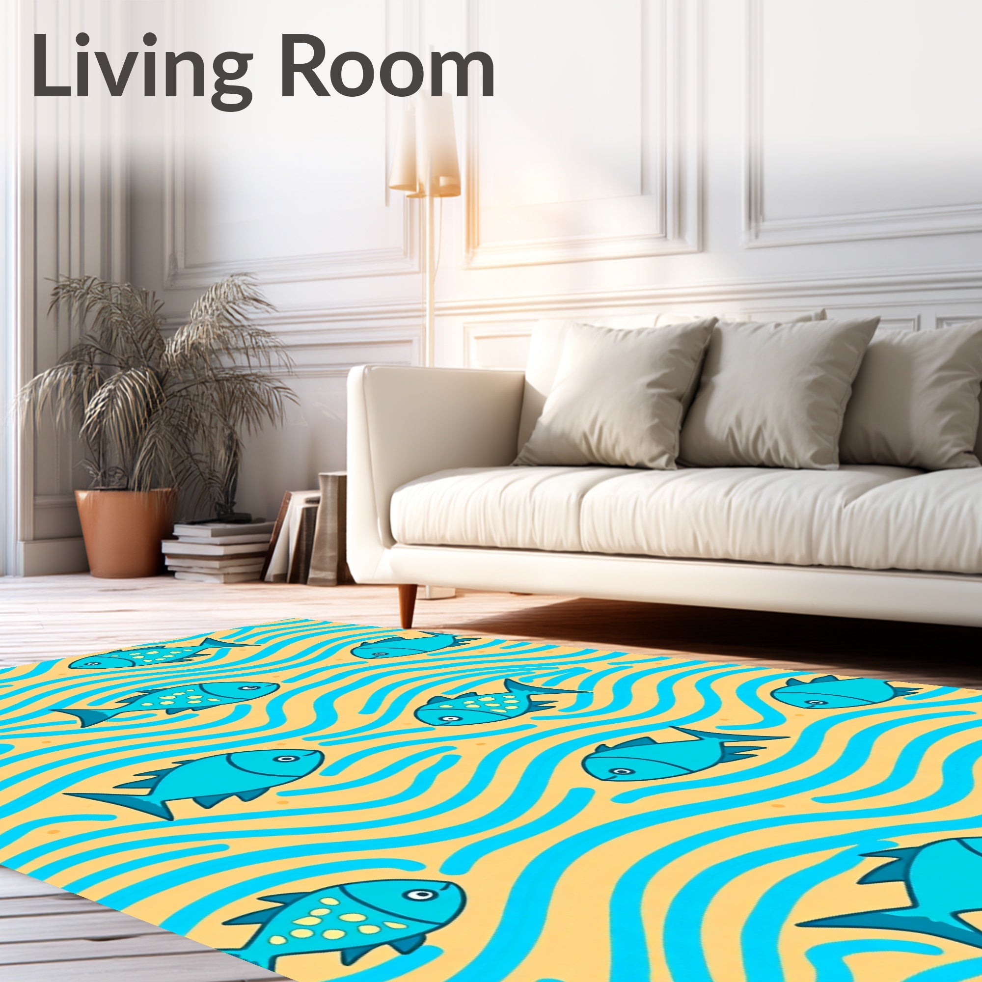 Blue Fish Ocean Waves Sand Rug
