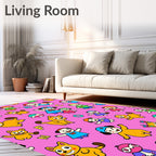 Playful Yellow Cartoon Kids Animals ABC Pink Rug