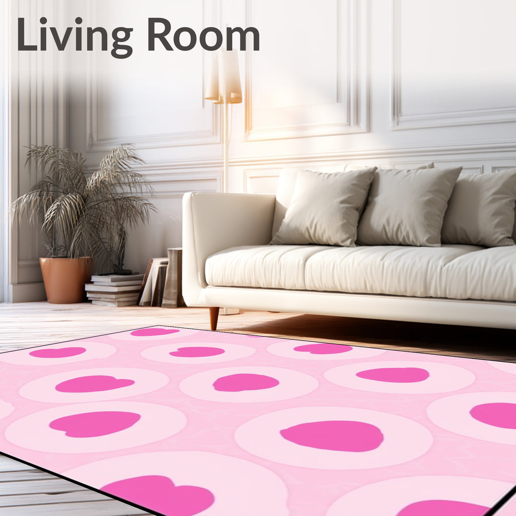 Pink Heart Circles On Light Background Rug