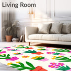 Potted Pink Yellow Green Flowers Rug