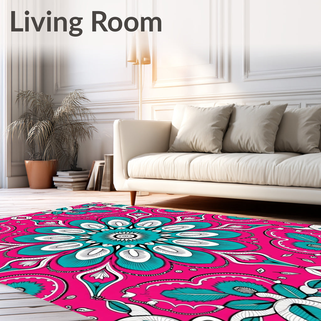 Vibrant Pink Teal Floral Mandala Rug