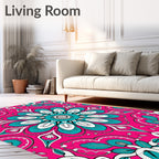 Vibrant Pink Teal Floral Mandala Rug