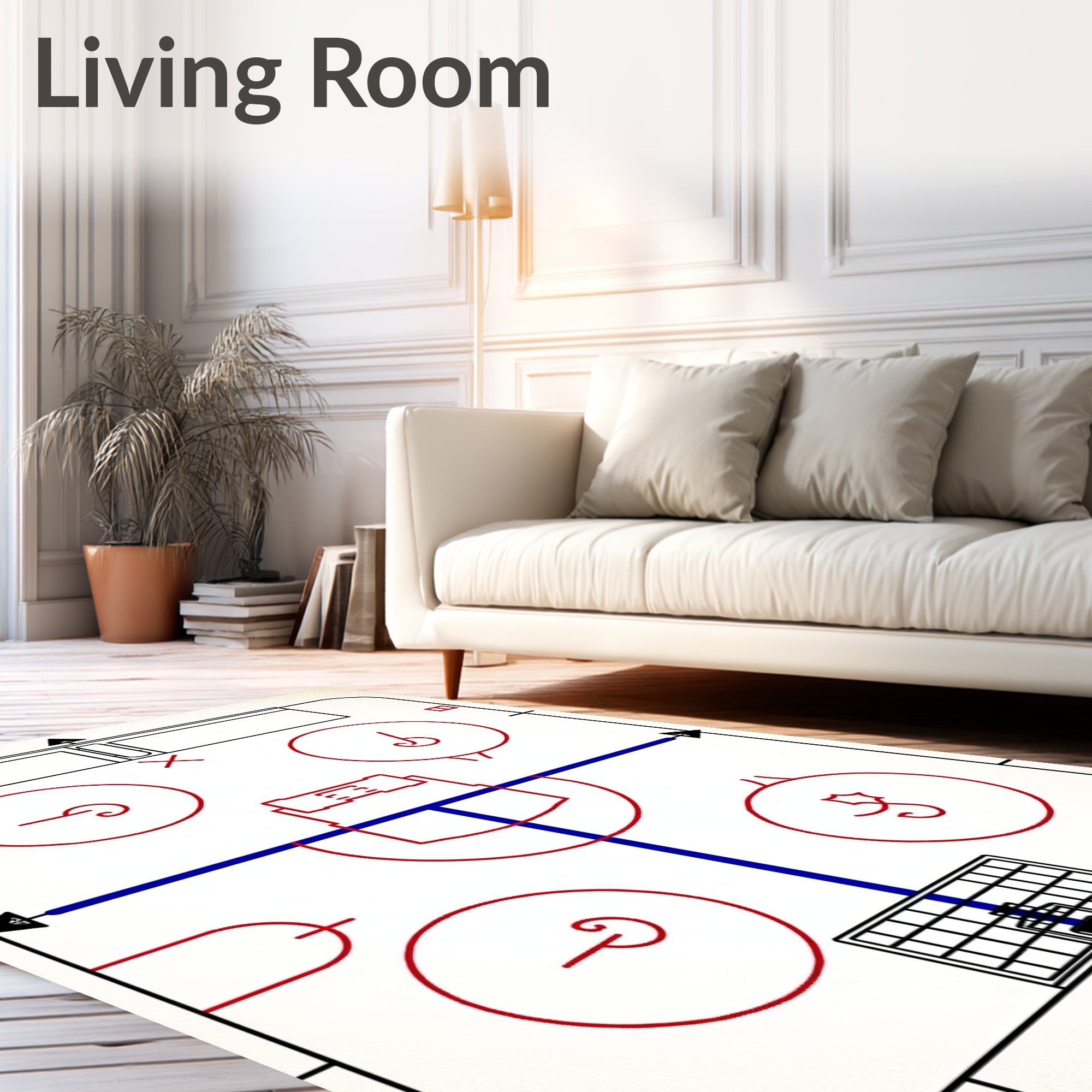 Hockey Ice Rink Diagram Line Art Rug