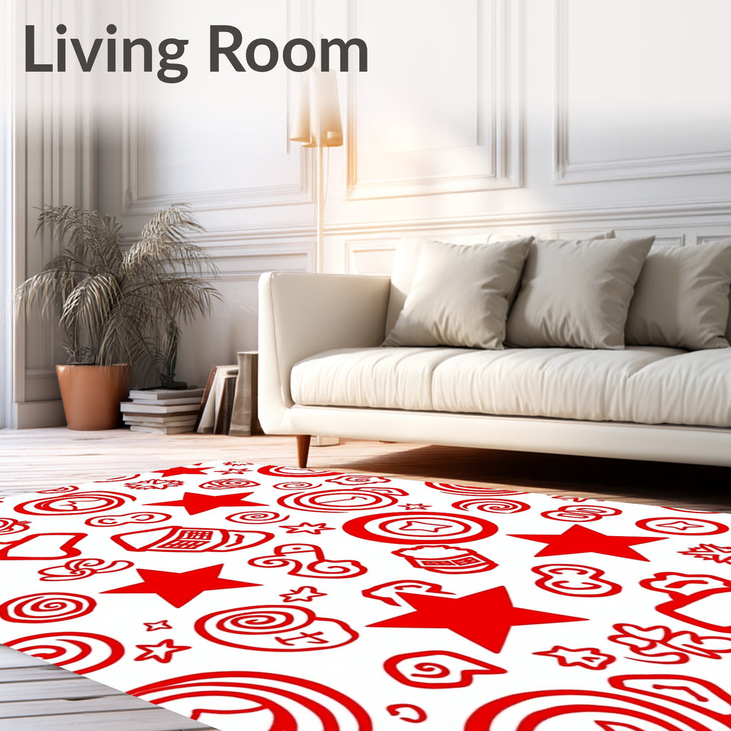Crimson Red Whimsical Icon Collection Rug