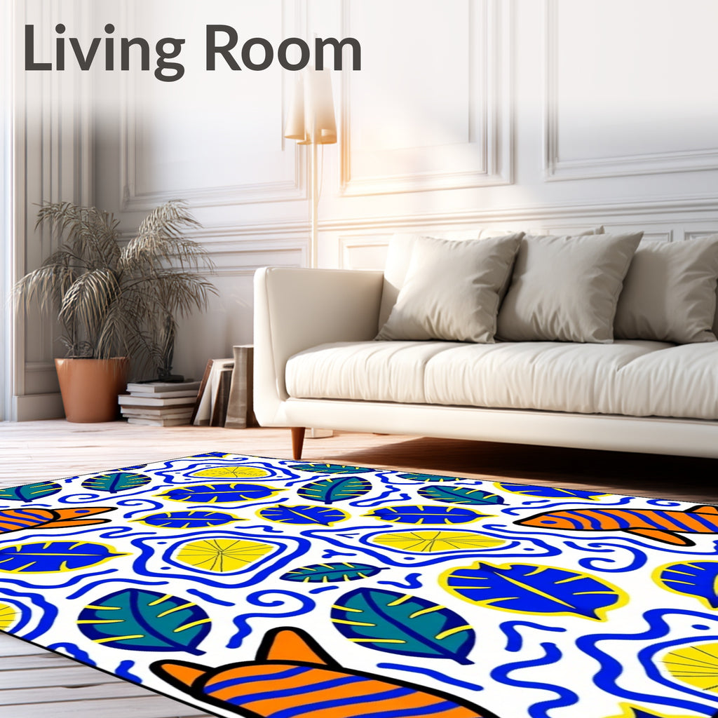 Whimsical Blue Orange Sea Life Rug