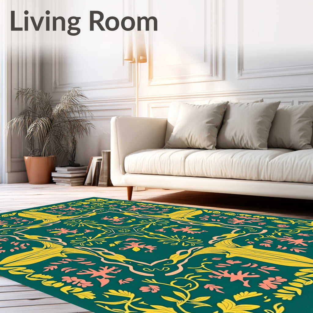 Emerald Golden Peach Floral Lattice Rug