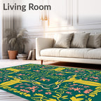 Emerald Golden Peach Floral Lattice Rug
