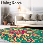 Vibrant Teal Magenta Floral Mandala Rug