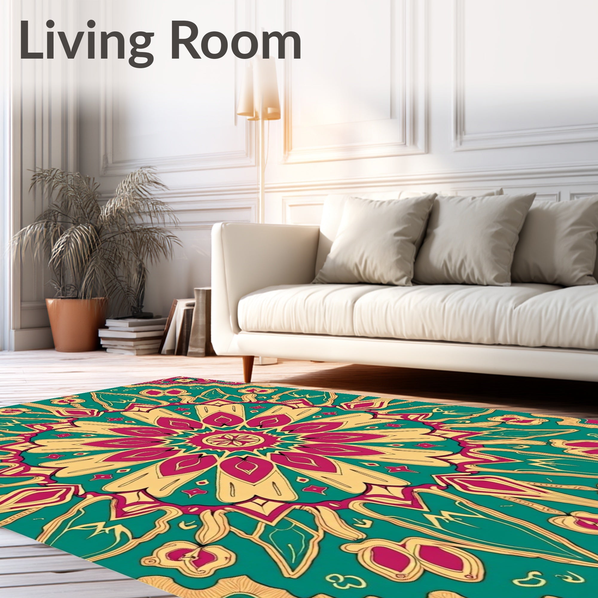 Vibrant Teal Magenta Floral Mandala Rug