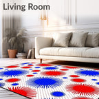 Red Blue Sunburst Polka Dot Rug