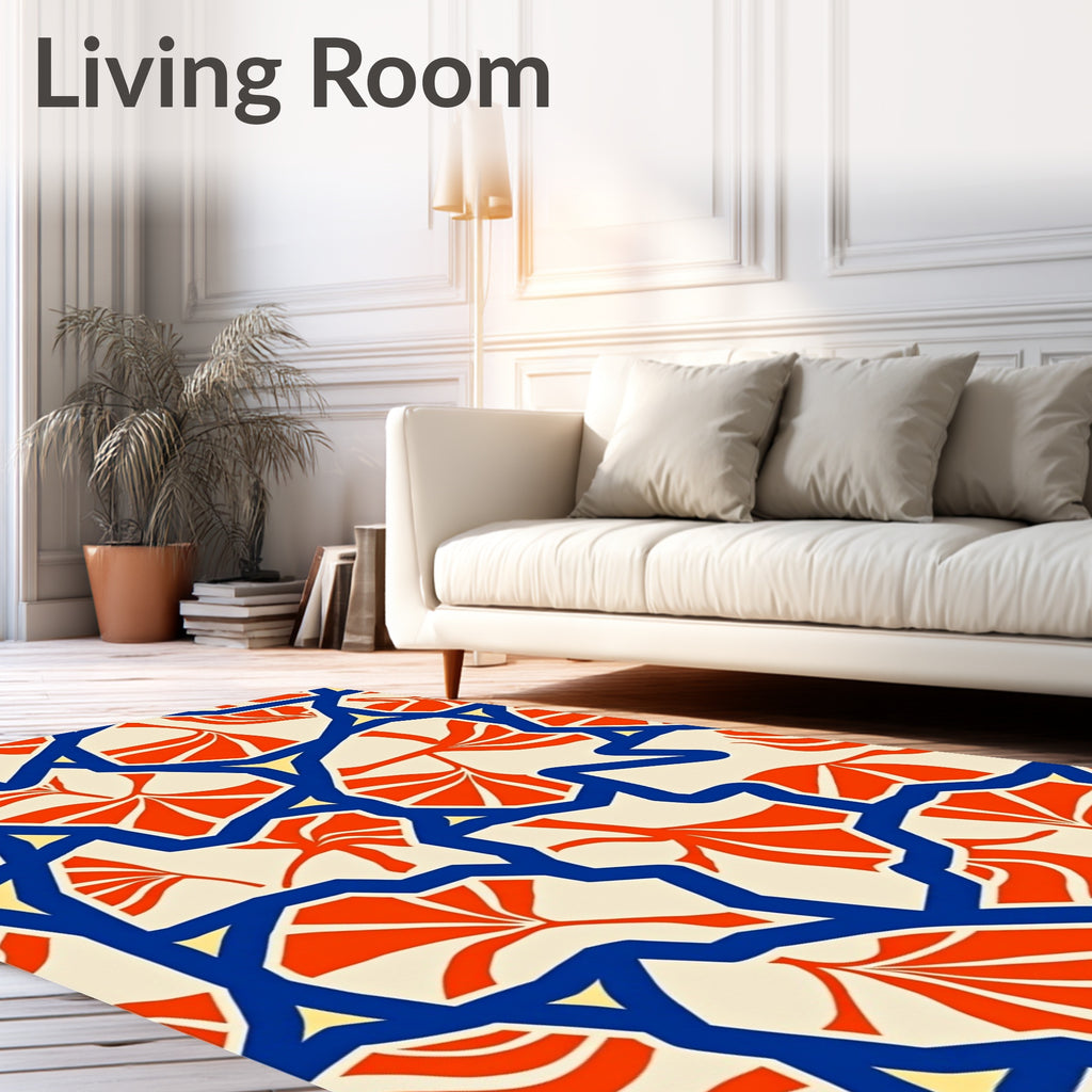 Vibrant Tangerine Fan Botanical Layout Rug