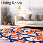 Vibrant Tangerine Fan Botanical Layout Rug