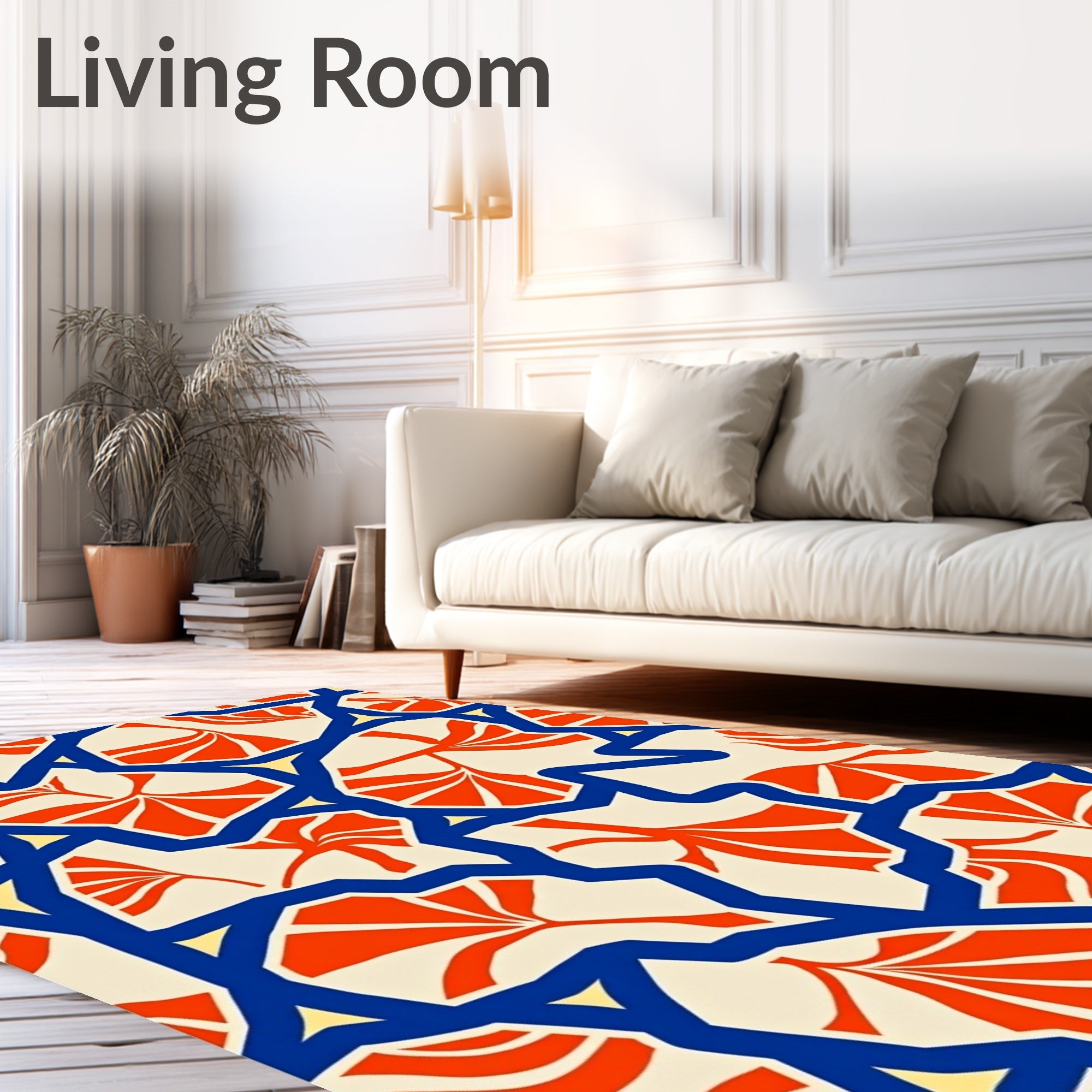 Vibrant Tangerine Fan Botanical Layout Rug