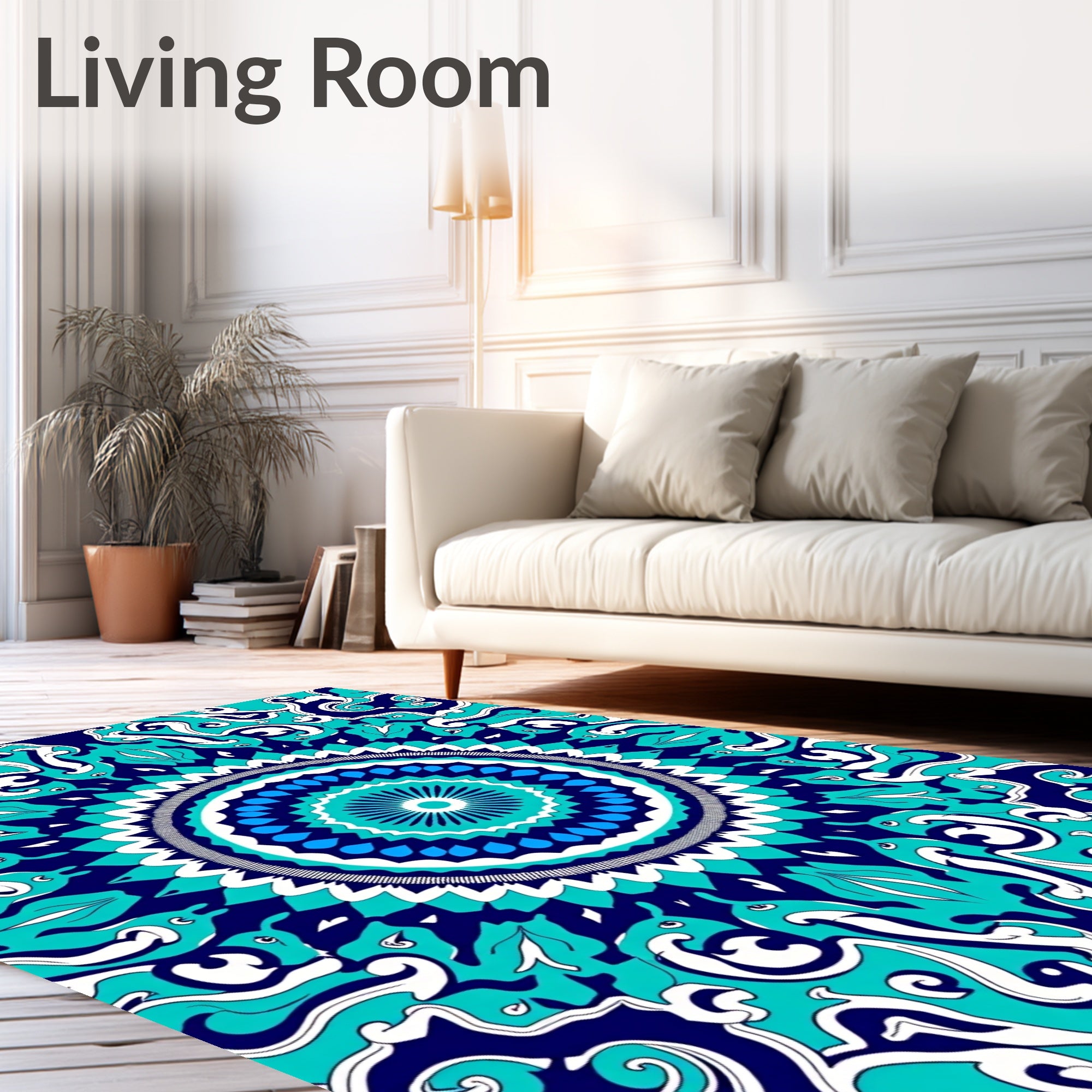 Deep Teal Indigo Floral Medallion Rug