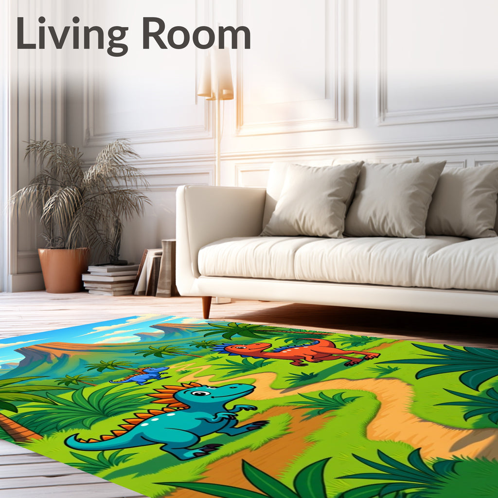 Cartoon Dinosaur Jungle Adventure Path Rug