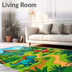 Cartoon Dinosaur Jungle Adventure Path Rug