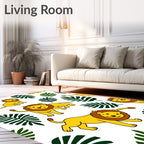 Cheery Yellow Lion Jungle Leaves Rug
