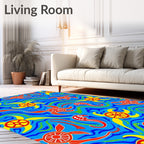Vibrant Red Blue Turtle Sun Swirls Rug