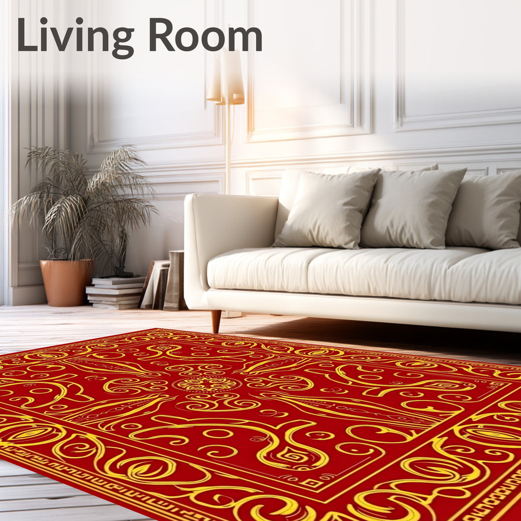 Crimson Gold Ornate Mandala Rug
