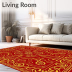 Crimson Gold Ornate Mandala Rug