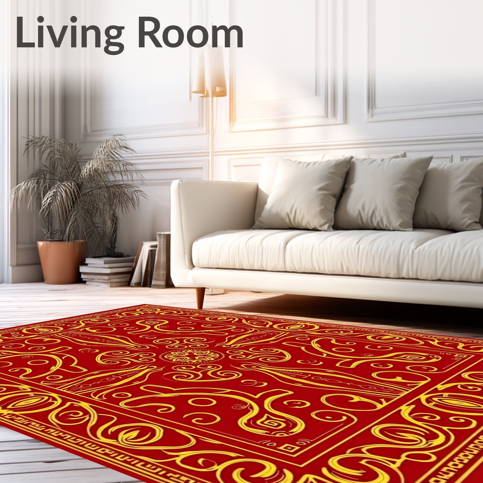 Crimson Gold Ornate Mandala Rug