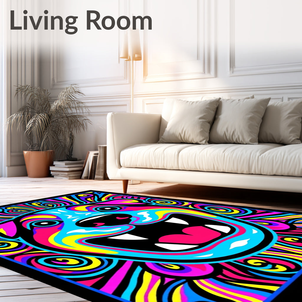 Trippy Neon Dog Swirls Rug