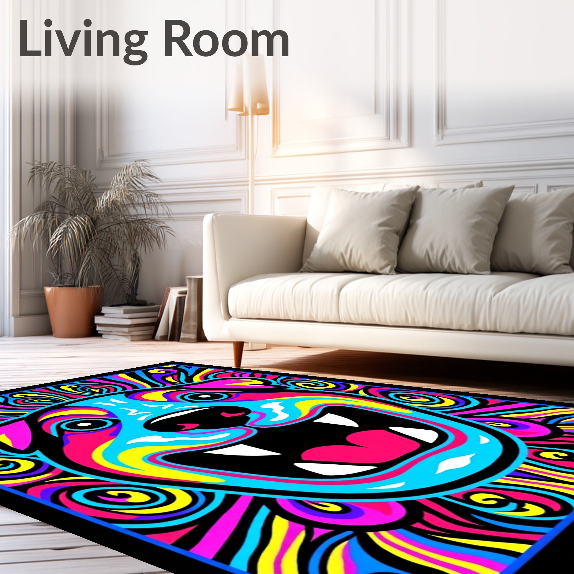 Trippy Neon Dog Swirls Rug