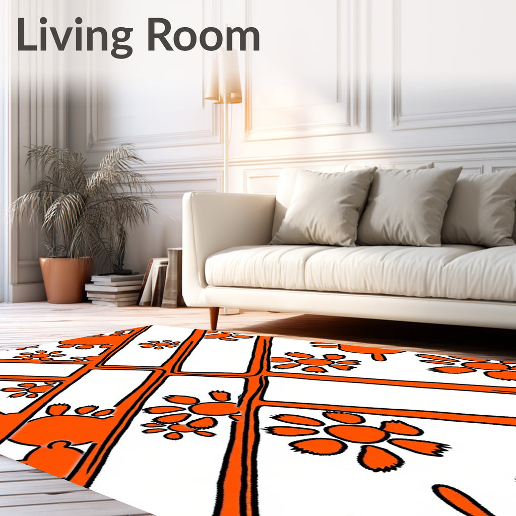 Bold Orange Floral Grid Rug