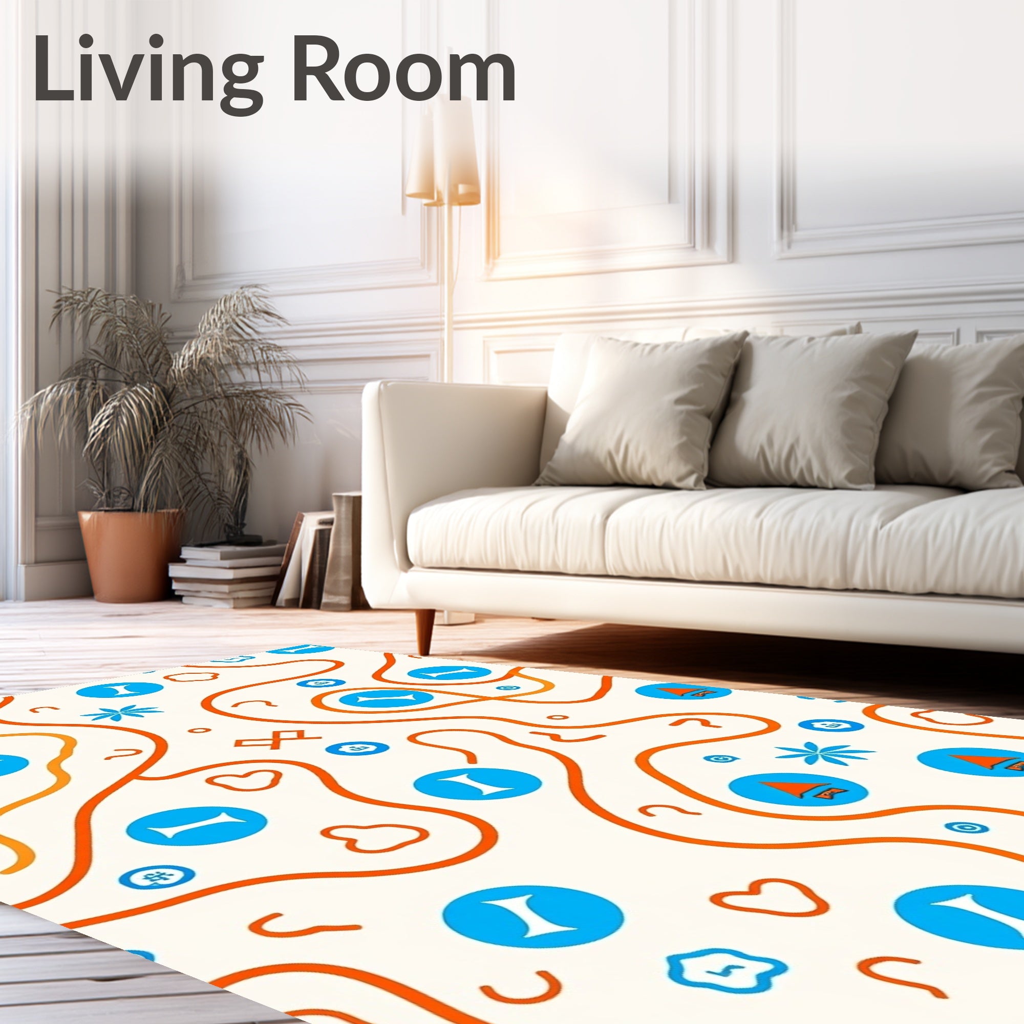 Mid-Century Orange Blue Abstract Shapes Rug