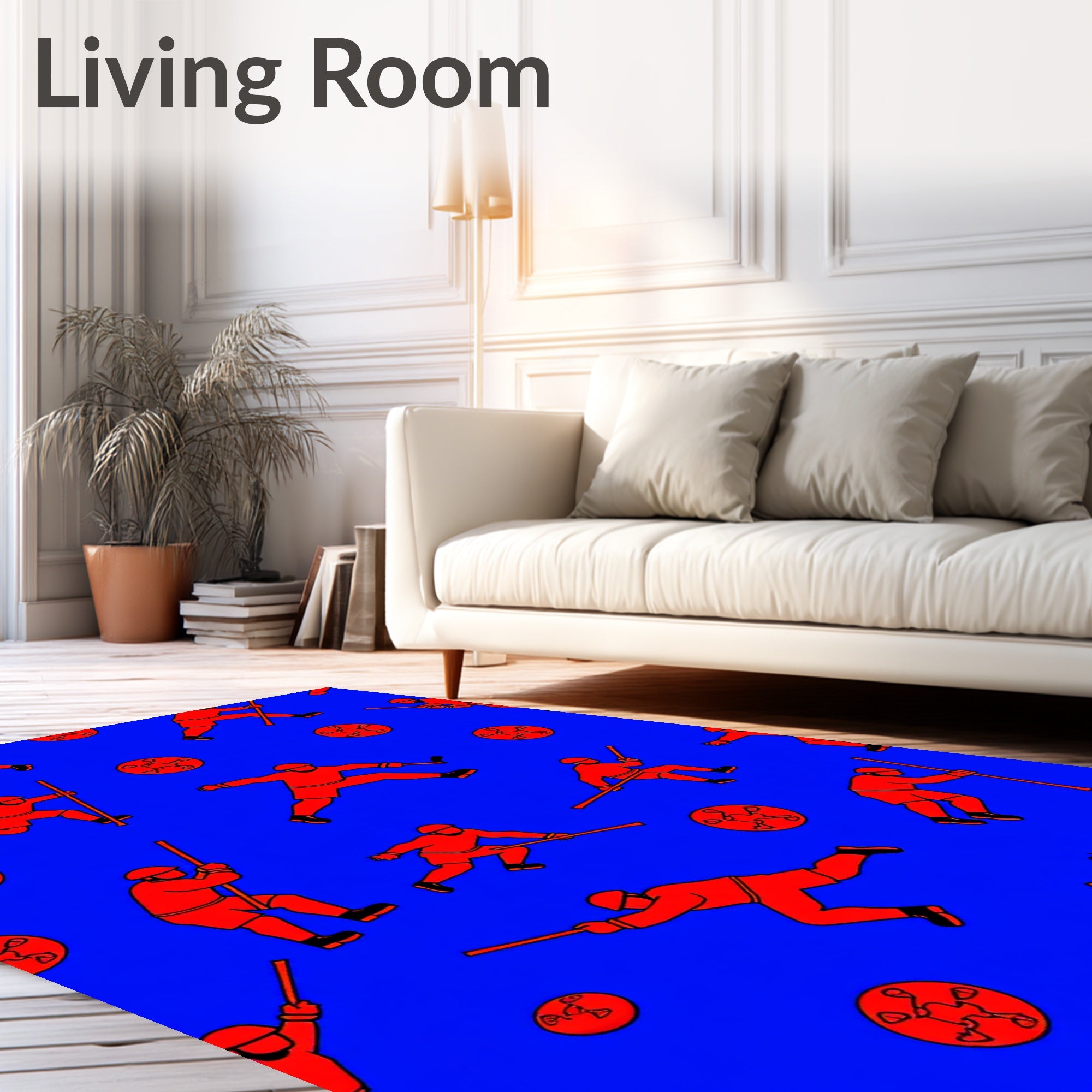 Red Hockey Players On Blue Background Rug