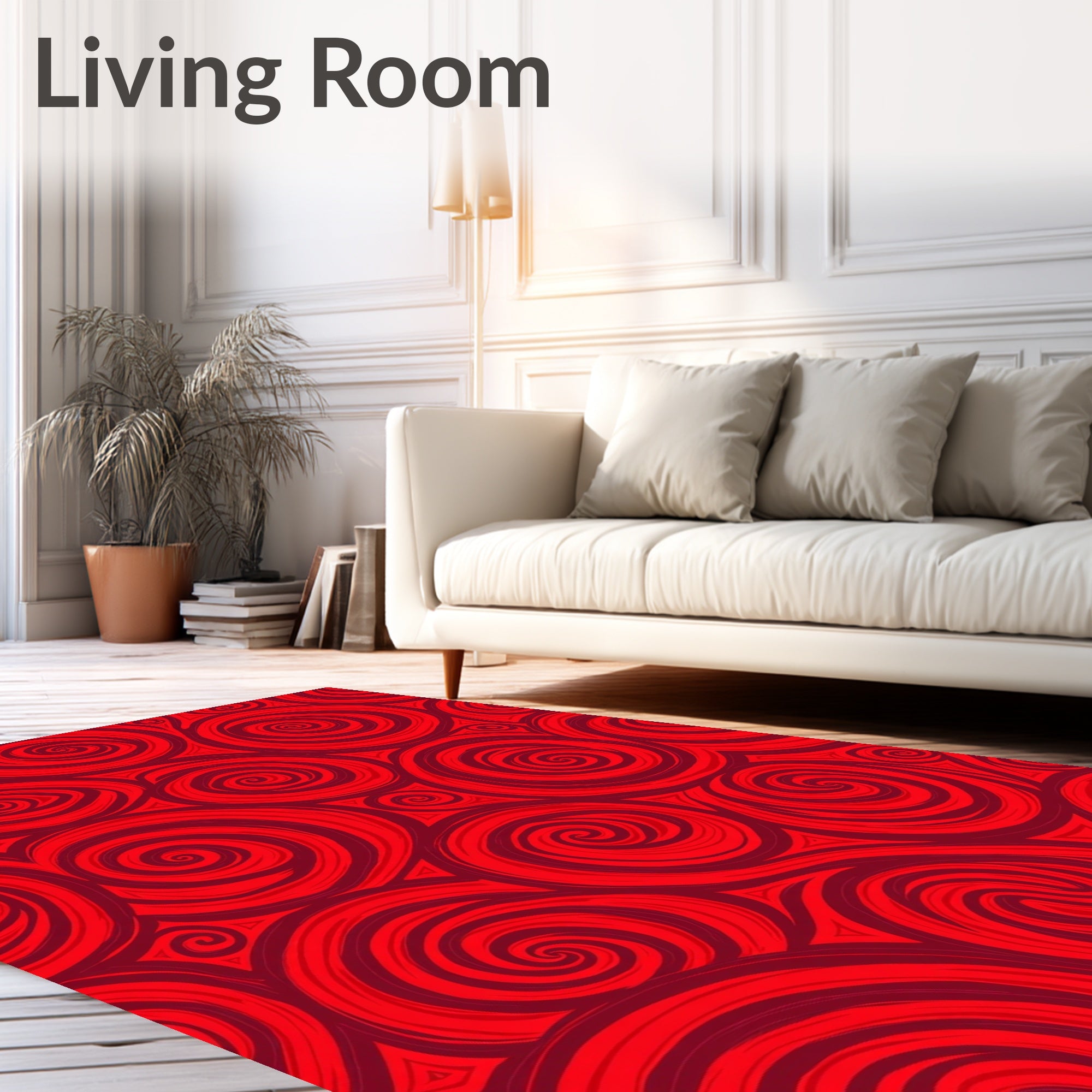 Vibrant Crimson Contemporary Swirl Rug