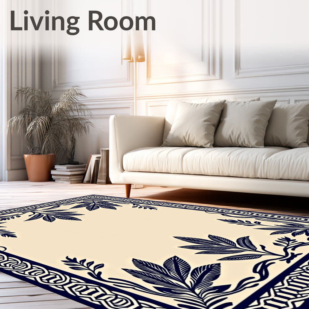 Indigo Leaves Ornate Border Rug
